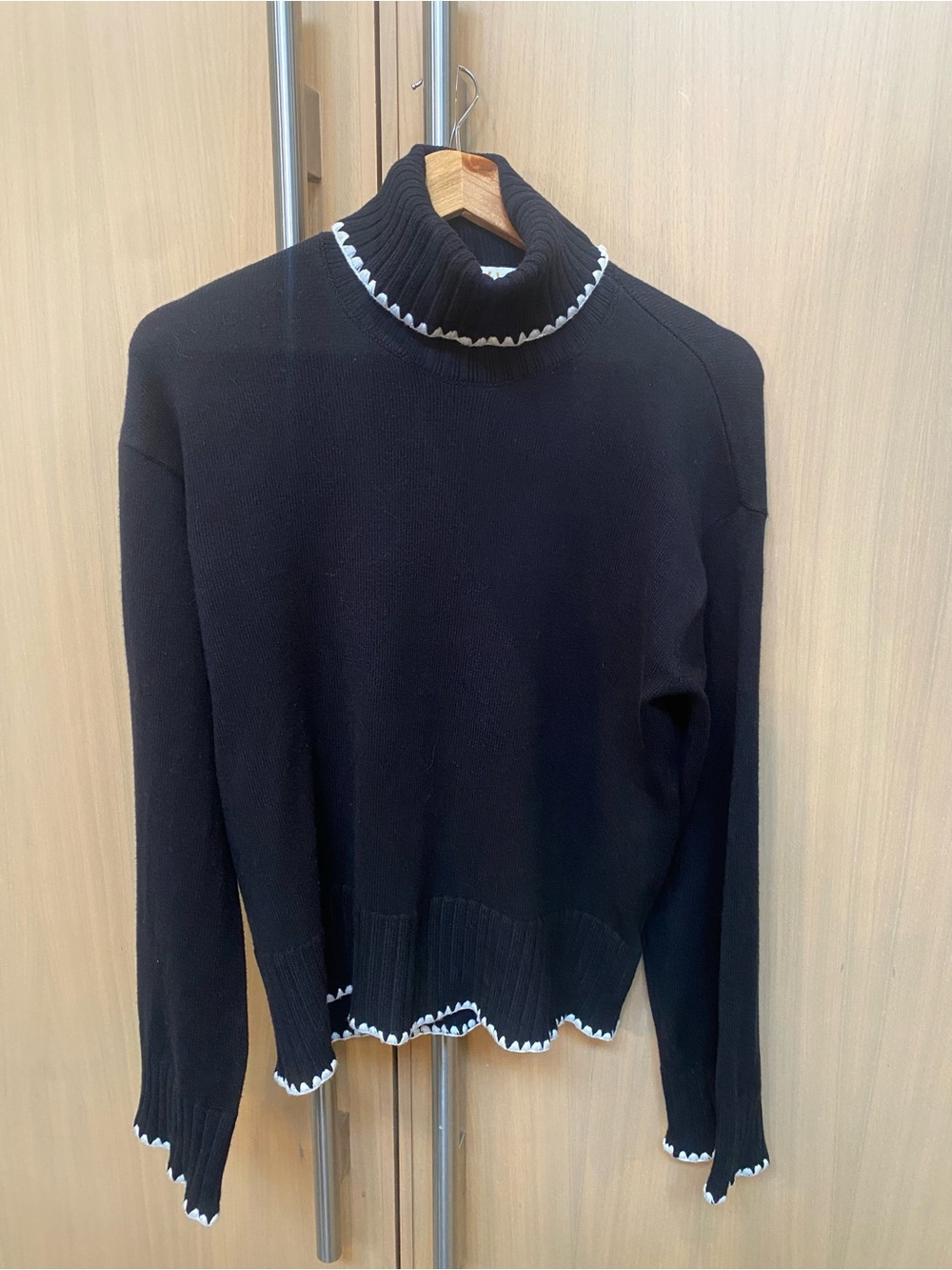 NVLT Black Turtleneck Sweater with White Trim